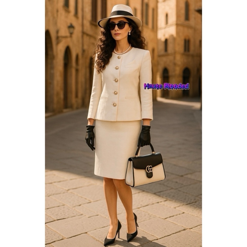 Vintage 90's Petite Sophisticate Suit Plaid Ivory Pearl Buttons Blazer Suit NWT - Picture 16 of 16